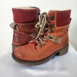 Bos. & Co. Brandon II Boots Burgundy Red Leather Lace Up Wool Lined Womens 37